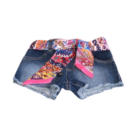 Toddler Denim Shorts W/ Paisley Print Scarf Belt - Picture 2 of 11